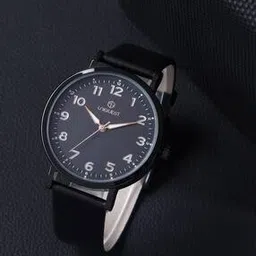 Black Dial Analogue Fashion Watch with Leather Strap For Men-image-93