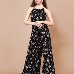 Geometric-Print Jumpsuit with Waist Tie-Up-image-64