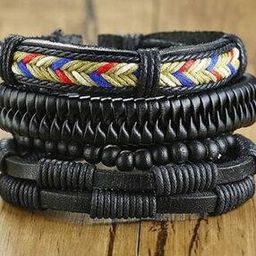 Men Pack of 4 Beaded Leather Bracelets-image-8