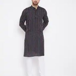 Striped Long Kurta with Patch Pocket-4