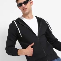 Zip-Front Hooded Sweatshirt with Ribbed Hem-image-73