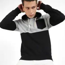 Colourblock Hooded Sweatshirt with Patch Pocket-image-14