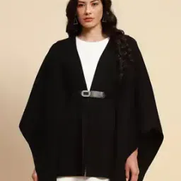 Women Front-Open Hooded Shrug with Belt-18