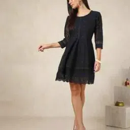 Women Embroidery Fit and Flare Dress-image-3