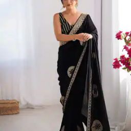 Women Embroidered Design Sequins Vichitra Silk Saree-picture-2