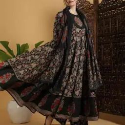Cotton Printed Round Neck calf Length Anarkali Kurta Suit Set-image-59