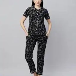 Women All-Over Print Shirt & Pyjamas Nightwear Set-image-69