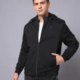 Men Regular Fit Hooded Bomber Jacket-image-30