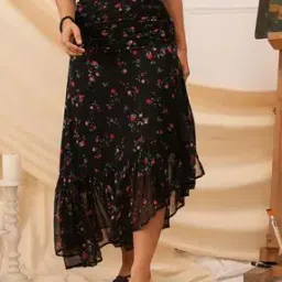 Women Floral Print Asymmetric A-Line Skirt-picture-13