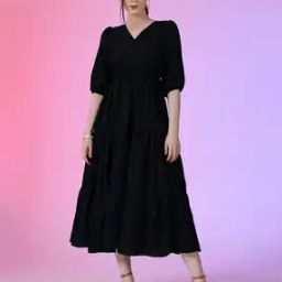 Women Tiered Dress with Puff Sleeves-image-54