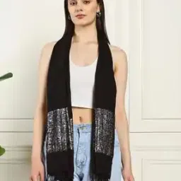 Women Scarf with Zari Border & Tassels-image-1