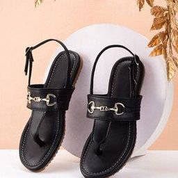Women T-Strap Flat Sandals with Metal Accent-picture-8