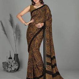 Women Animal Print Georgette Saree-image-28