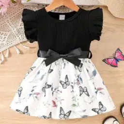 Girls Floral Print Fit & Flare Dress-image-5