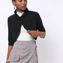 style quotient Button-Front Crop Shrug with Collar image 1