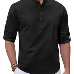 Men Regular Fit Short Kurta with Roll-Up Sleeves-image-92