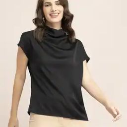 Cowl-Neck Top with Short Sleeves-image-68