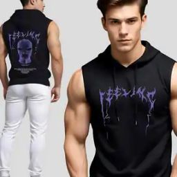 Men Graphic Print Hooded Sleeveless Vest-image-40