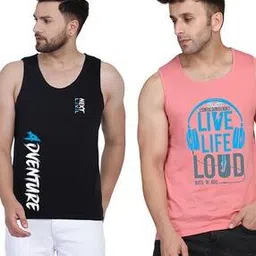 slowloris Men Pack of 2 Typographic Print Sleeveless Vests-picture-4