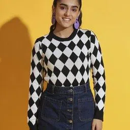 Girls Patterned Regular Fit Crew-Neck Sweater-32