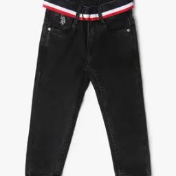 Boys Lightly Washed Slim Fit Jeans with Belt-image-48