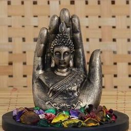 Handcrafted Palm Buddha Decorative Showpiece with Wooden Base-image-45