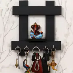 Lord Ganesha Wooden Keyholder with 5 Key Knobs-image-25