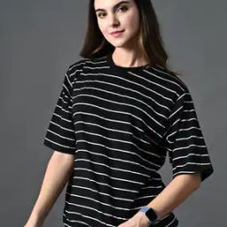 Women Striped Relaxed Fit Crew-Neck T-Shirt-image-7