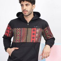 Geometric Print Hoodie with Kangaroo Pocket-image-76