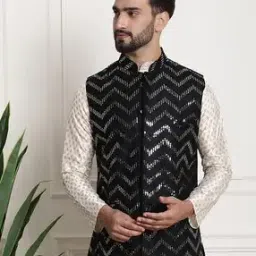 Sequin Embellished Nehru Jacket-image-7