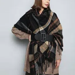 Checked Front Open Poncho-image-28