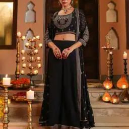 Women Sequinned Embellished Top with Shrug & Palazzos-18