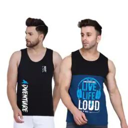 Men Pack of 2 Typographic Print Sleeveless Vests-image-69