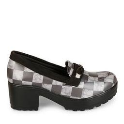 Women Checked Slip-On Chunky Heeled Boots-1