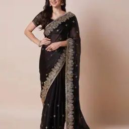 Women Embroidered Design Cutwork Organza Embroidered Saree Traditional Saree-picture-17