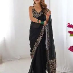 Women Traditional Saree with Unstitched Blouse Piece           -image-93