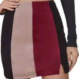Colourblock Pencil Skirt with Side Slit-image-38