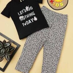 Girls Typographic Print T-Shirt & Pyjamas Set-picture-12