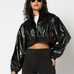 Women Quilted Regular Fit Crop Biker Jacket-image-72