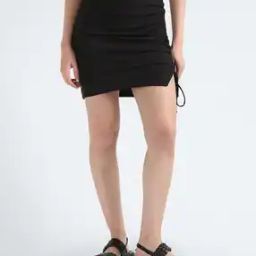 Gathering Ribbed Mini Skirt-image-17