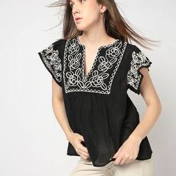 Embroidered V-Neck Short Sleeves Crop Top-image-5