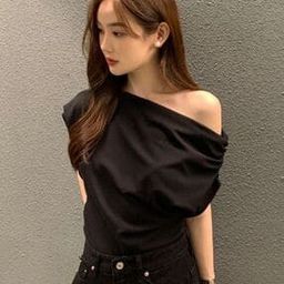 Women Slim Fit One-shoulder Top-image-70