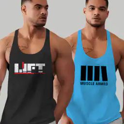 Men Pack of 2 Typographic Print Vest-image-9
