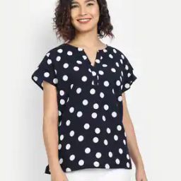 Polka-Dot Print V-Neck Top-picture-10