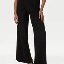 Women Ribbed Wide-Leg Flat-Front Trousers-image-34