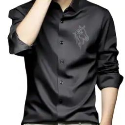 Men Horse Print Regular Fit Satin Shirt-image-3