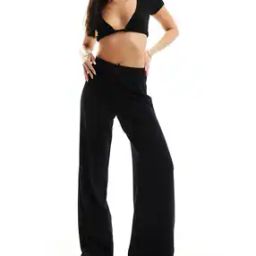 Women Ribbed Wide-Leg Trousers-image-35