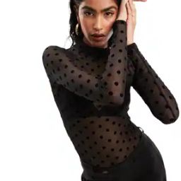 Women Dobby Polka-Dot Flock Bodysuit-image-1