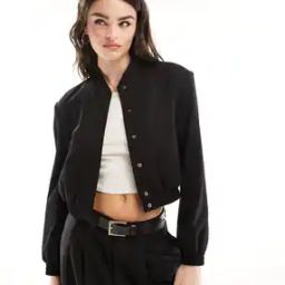 Women Padded Shoulder Tailored Fit Bomber Jacket-picture-29