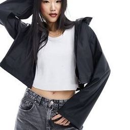 Women Relaxed Fit Hooded Crop Rain Jacket-42